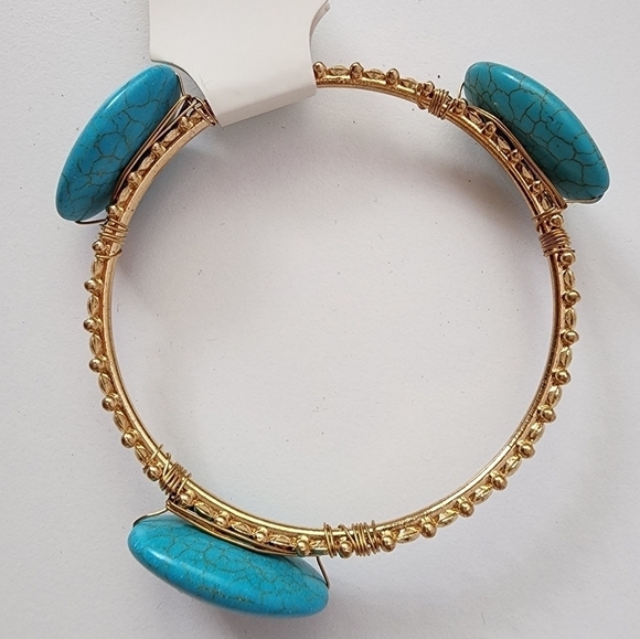 NEW Boho Turquoise Stone Golden Bangle Bracelet - Picture 4 of 6